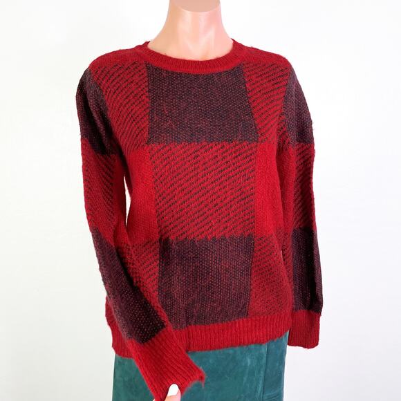 Westbound Long Sleeve Crewneck Pullover Sweater Red Black Check Plaid sz XL NWT - Picture 1 of 8